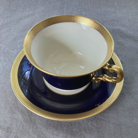 Rare & Elegant! Syracuse China Old Ivory Royal Court Cup & Saucer Set, Navy Blue - Picture 2 of 14